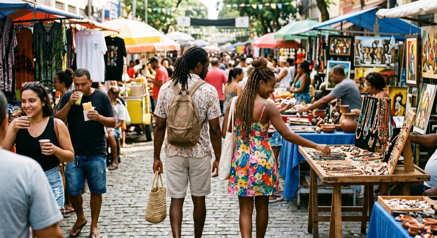 Couple shopping for jewelry at Feira da Gloria, Rio de Janeiro