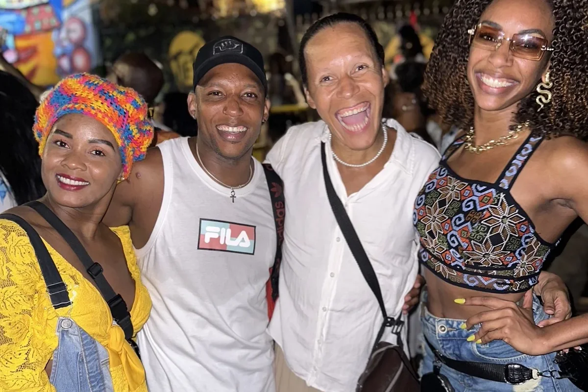 Out with the girls at a night market in Brazil