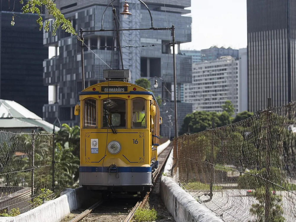 The yellow Santa Teresa tram in Rio de Janeiro